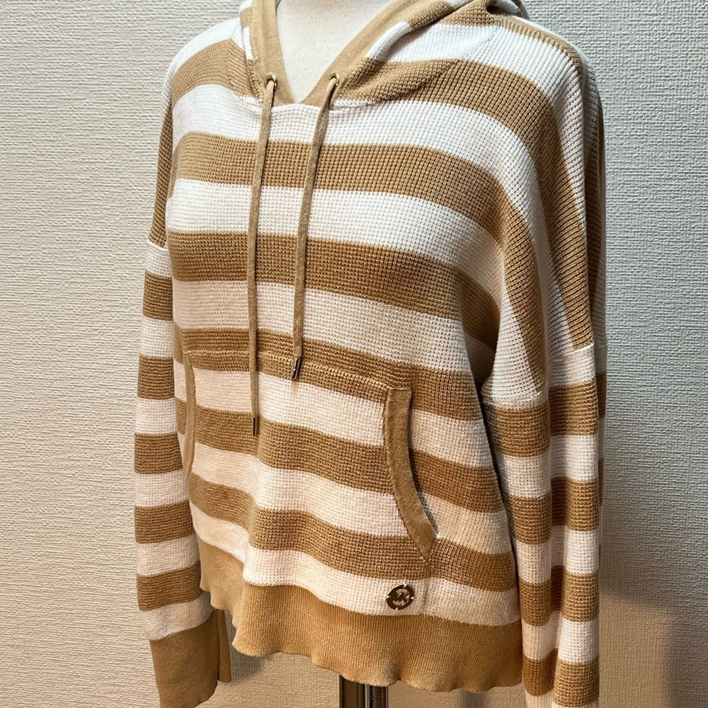 NWOT Michael Michael Kors Tan & White Striped Hoodie (Lg) - Picture 4 of 11